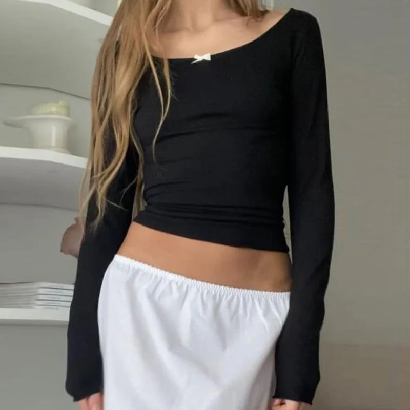 Cute Bow Off Shoulder Crop Top