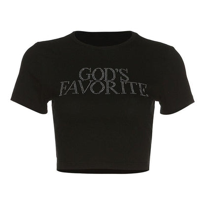 Shop God's Favorite Rhinestone Crop Top, shirts, Killer Lookz, croptop, new, top, tops, y2k, Killer Lookz, killerlookz.com 