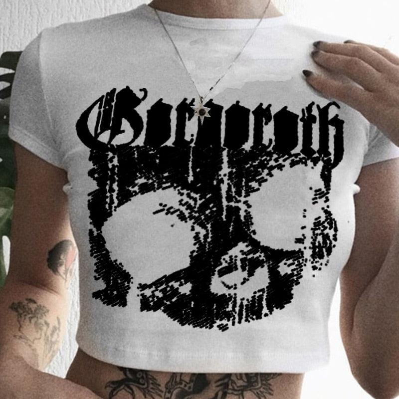 Shop Skull Gothic Cropped Graphic Tee, top, Killer Lookz, black, crop, Crop tops, Cropped, croptop, dark, everyday, goth, halloween, new, top, tops, Killer Lookz, killerlookz.com 